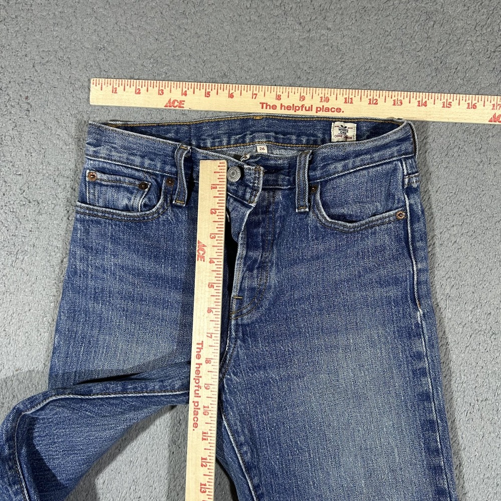 Levis White Oak Cone Blue Denim Jeans Womens 26 Ankle Raw Hem #3887 - Picture 8 of 10